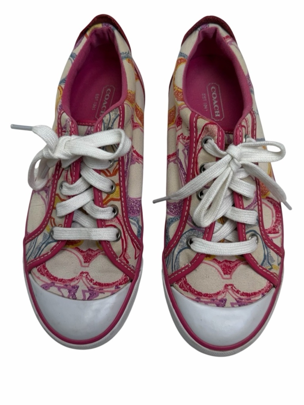 COACH Barrett Pink Signature Print Low-Top Sneakers Size 7
